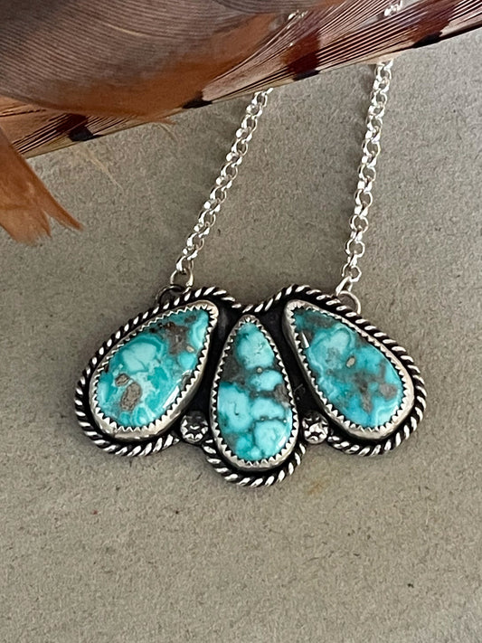 White Water Turquoise Statement Roper Desert Mirage Necklace