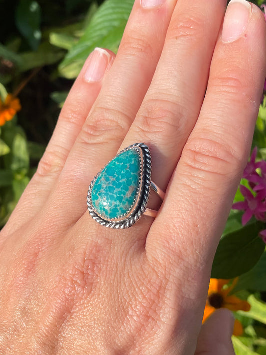 White Water Turquoise Roper Statement Ring (Size 9)