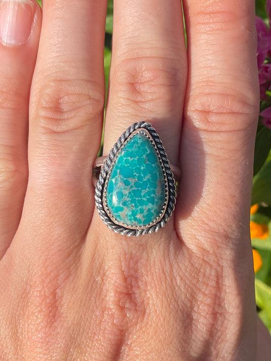 White Water Turquoise Roper Statement Ring (Size 9)