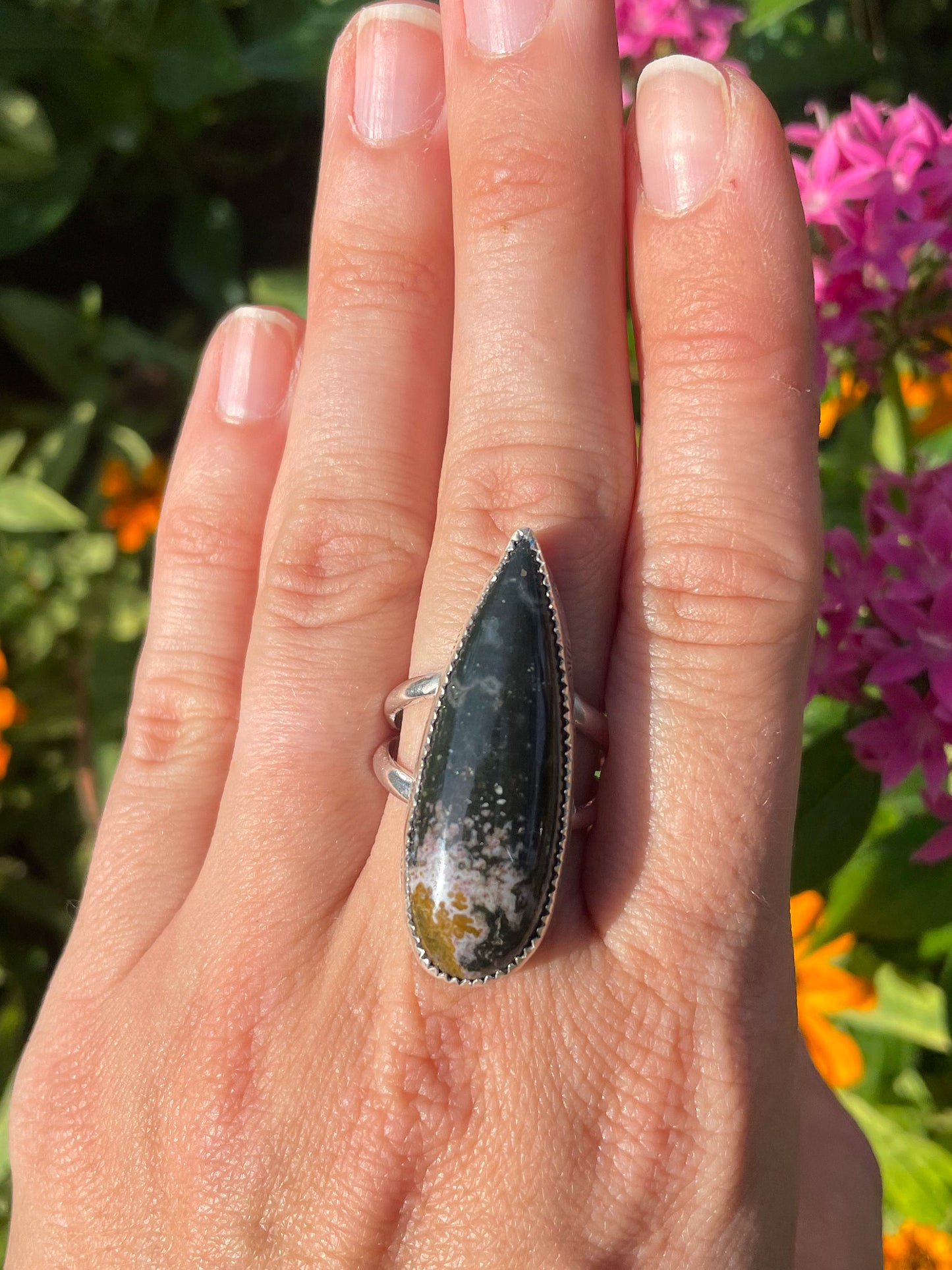 Ocean Jasper Talon Ring (Size 9)