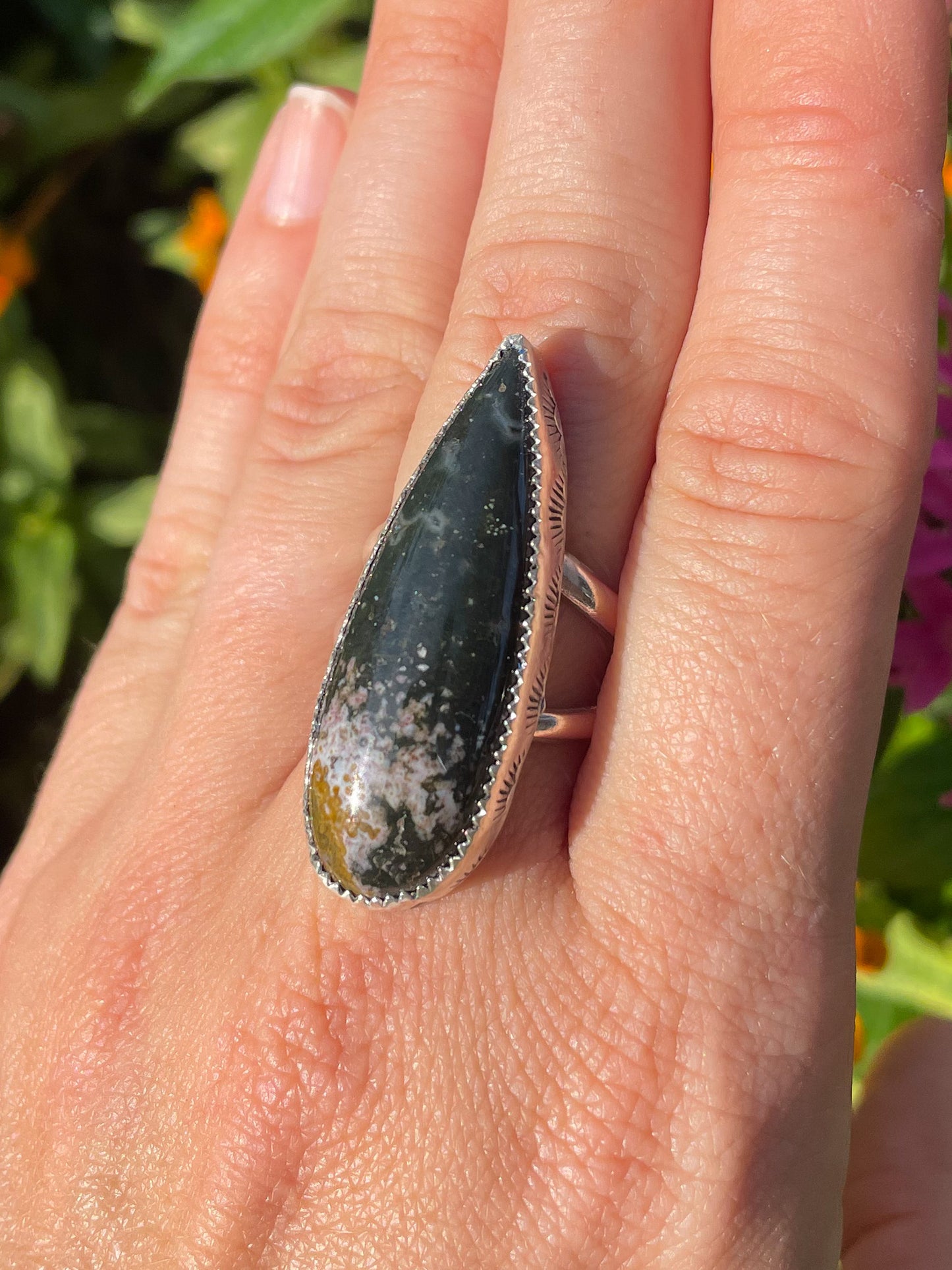 Ocean Jasper Talon Ring (Size 9)