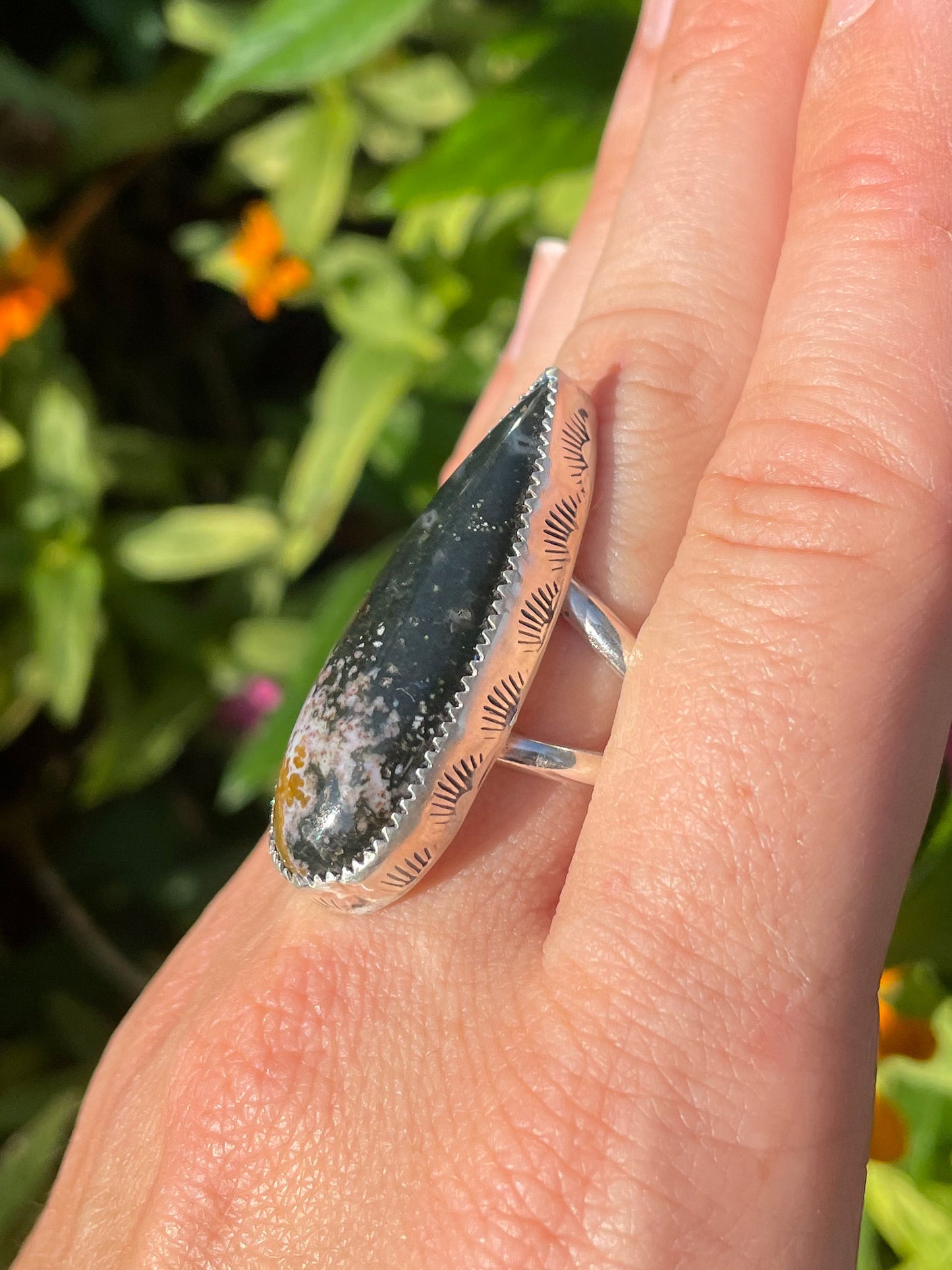 Ocean Jasper Talon Ring (Size 9)