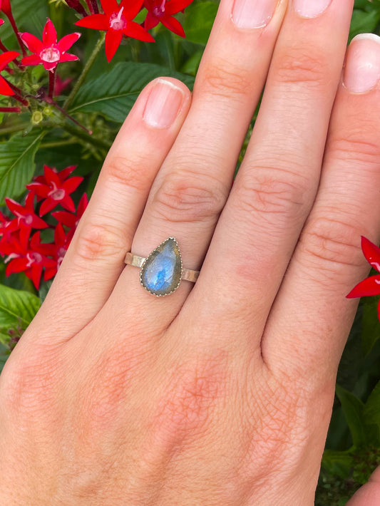 Labradorite Pear Cabochon Everyday Ring