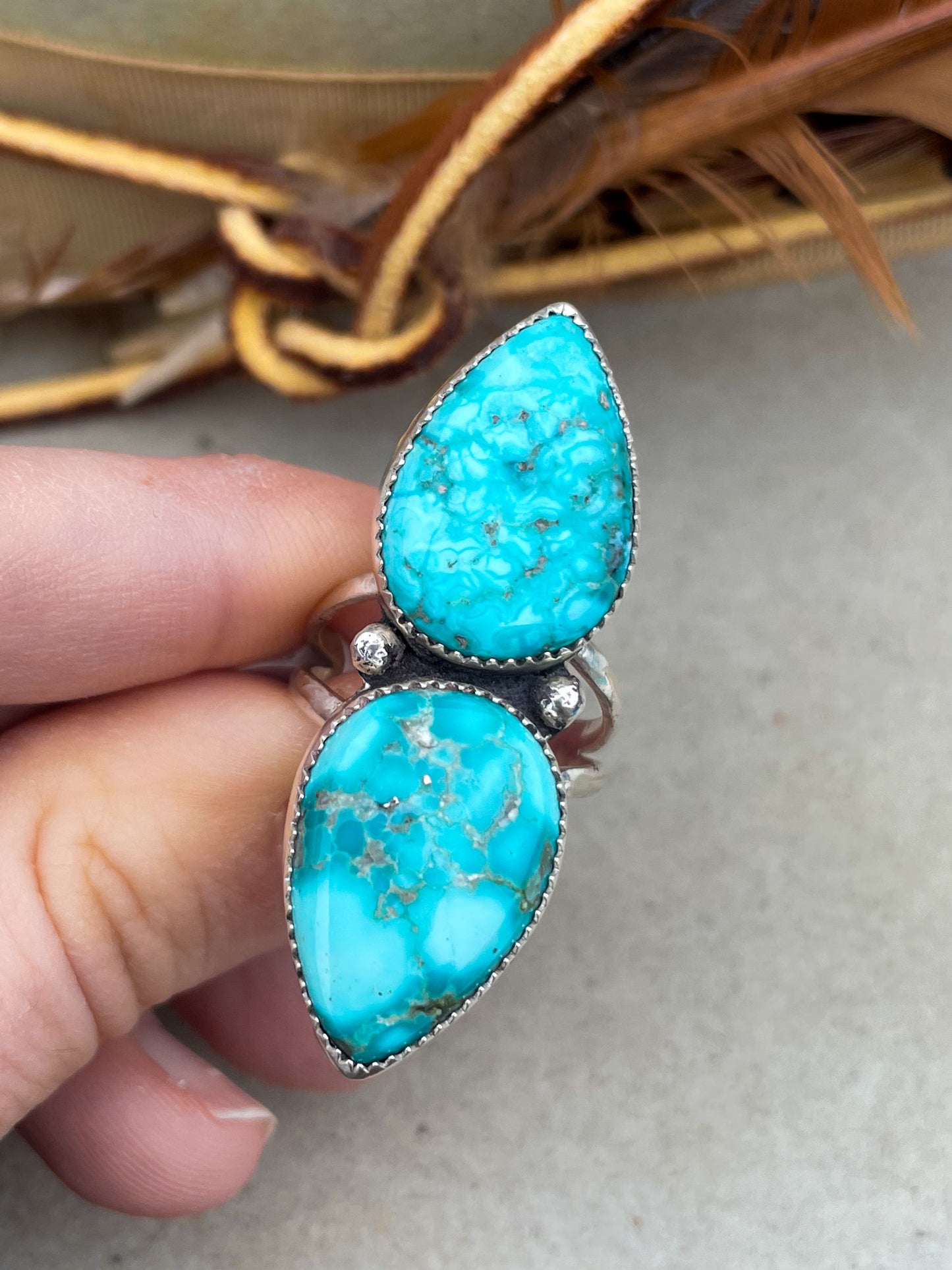 White Water Turquoise Two Stone Ring