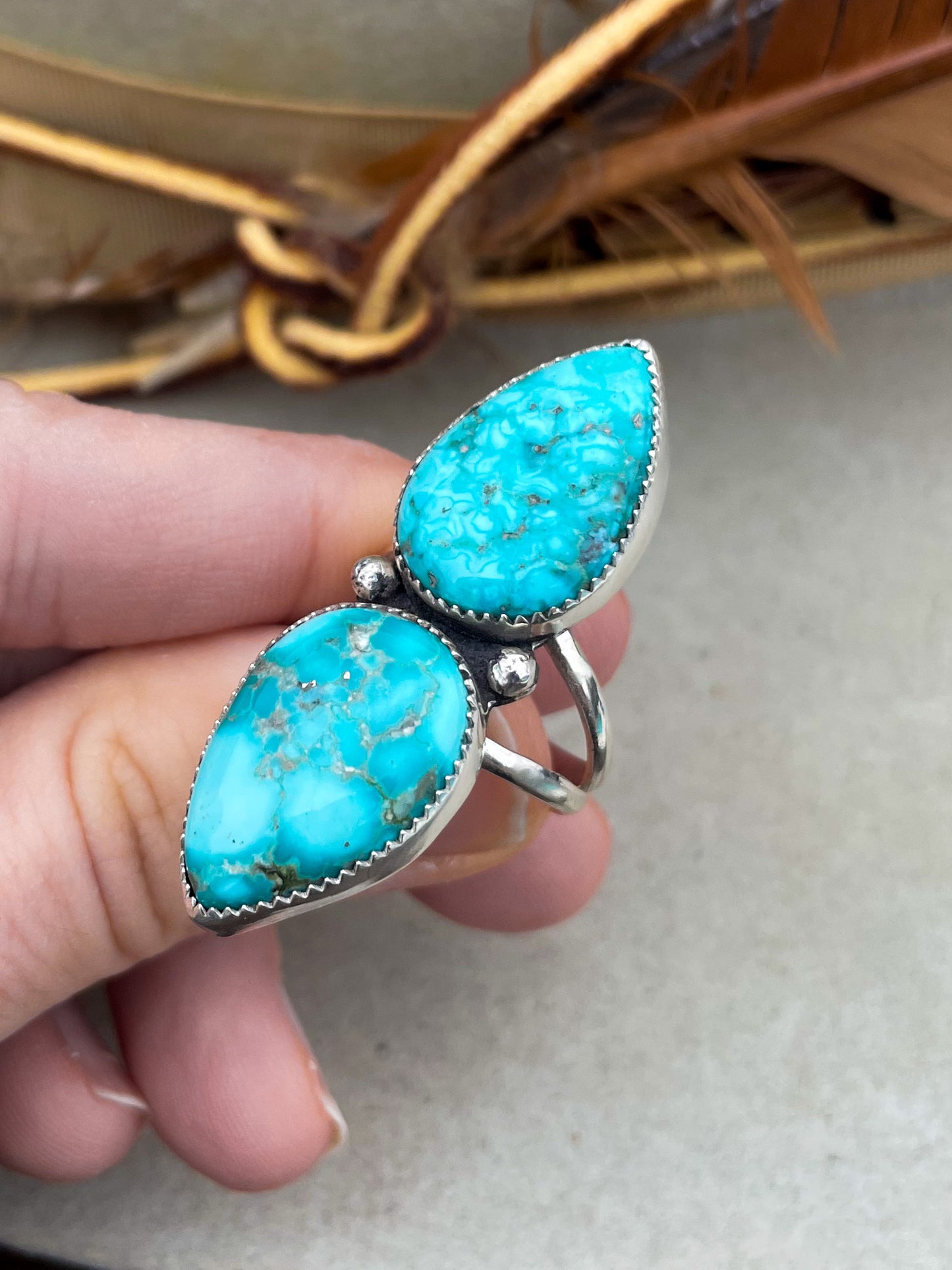 White Water Turquoise Two Stone Ring