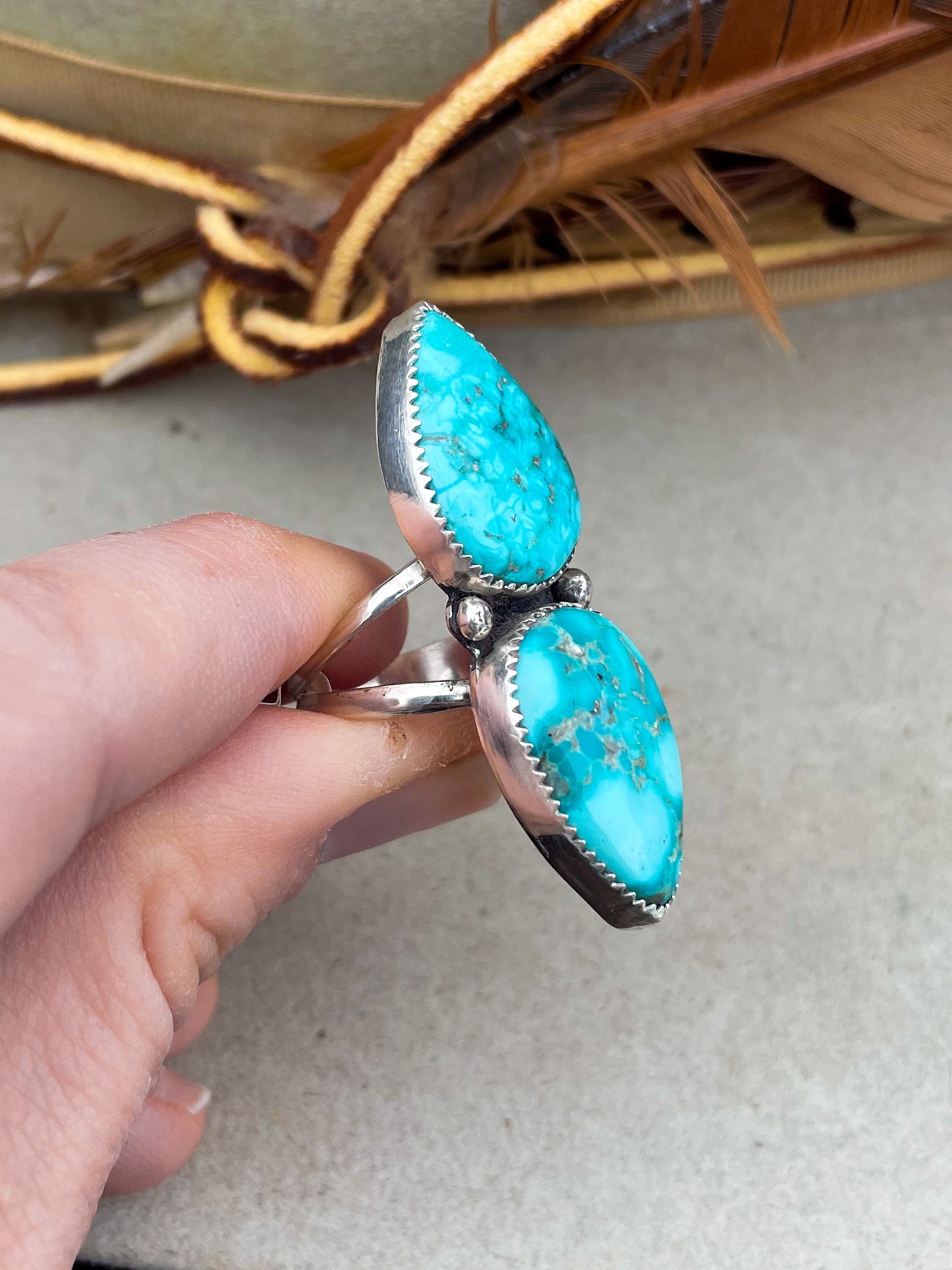 White Water Turquoise Two Stone Ring