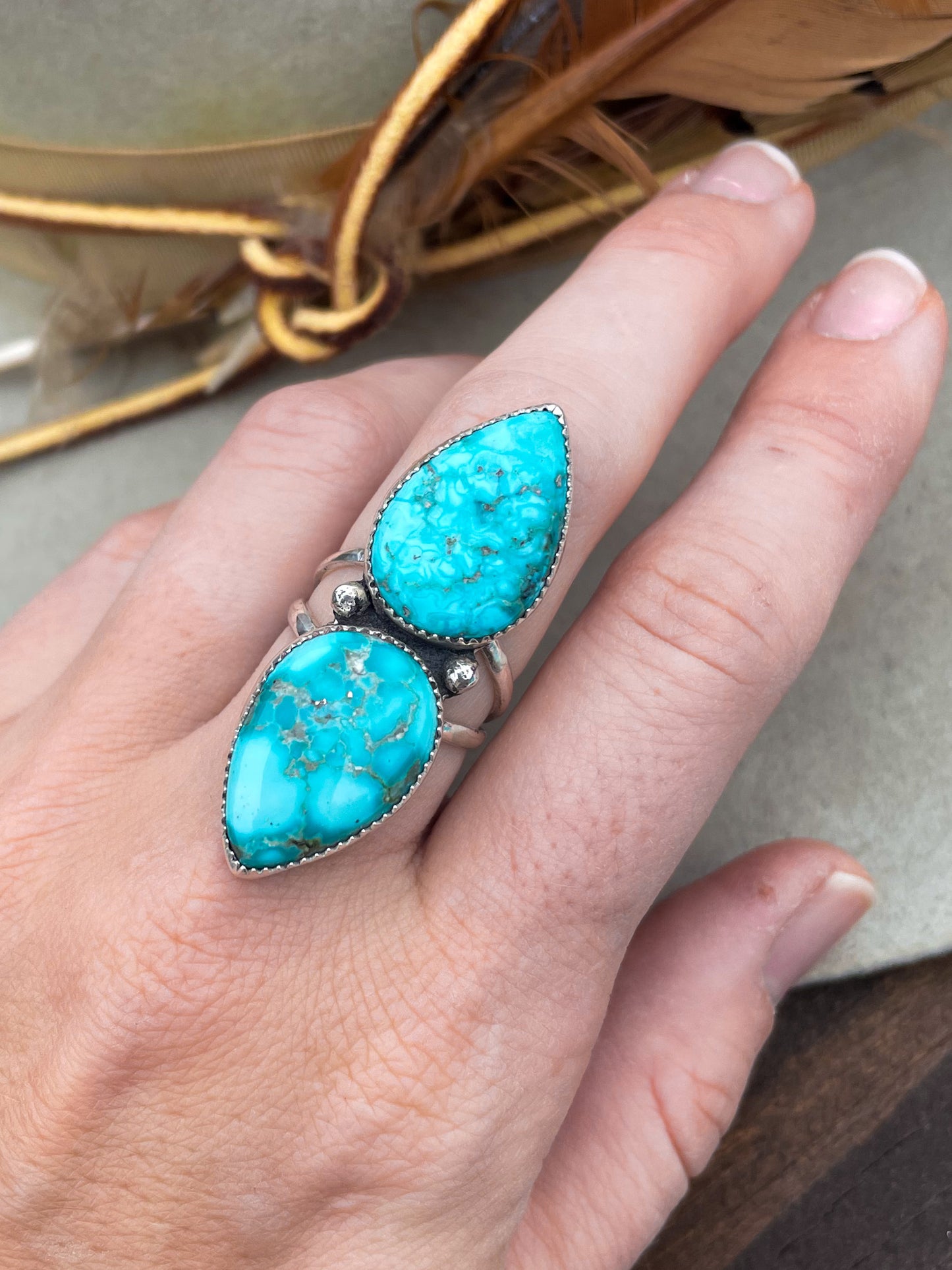 White Water Turquoise Two Stone Ring