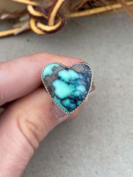 Angel Wing Variscite Heart Ring (Size 8)