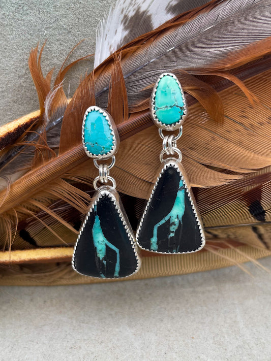 Calico Lake & Black Buffalo Drop Earrings