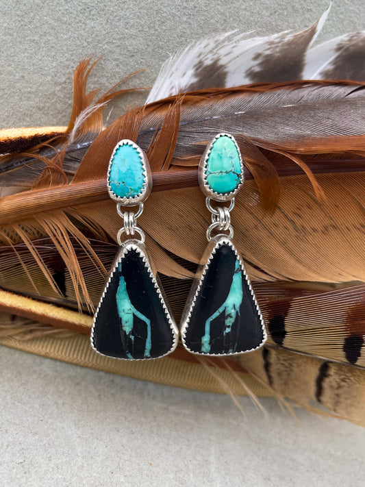 Calico Lake & Black Buffalo Drop Earrings