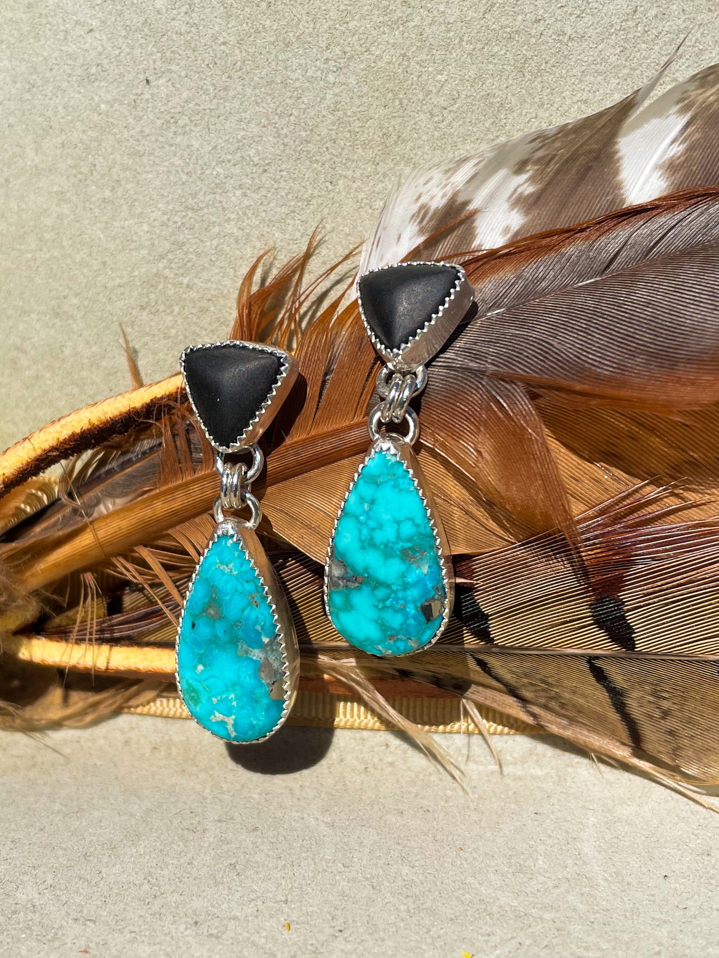 Matte Onxy &  White Water Turquoise Drop Earrings