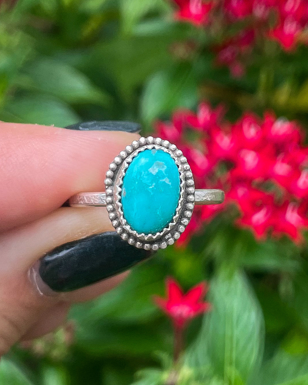 White Water Turquoise Button Everyday Ring