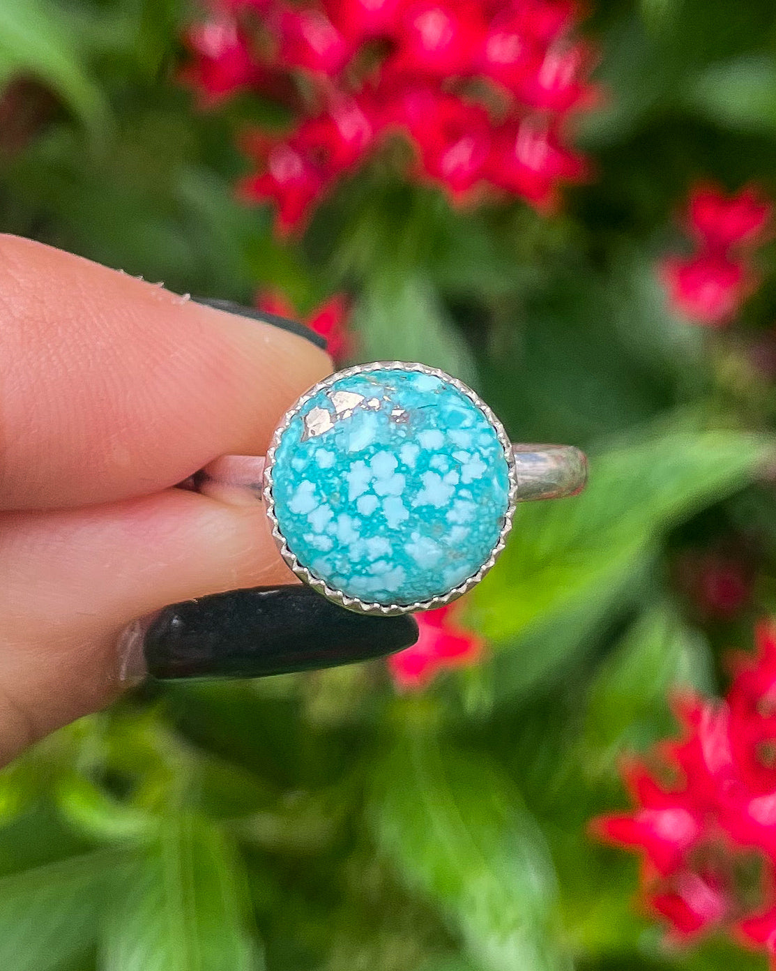 White Water Turquoise Round Everyday Ring