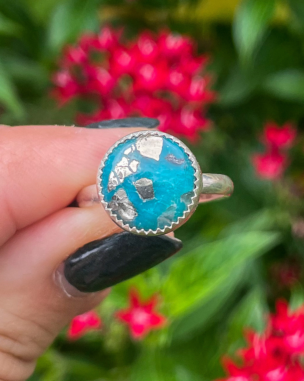 White Water Turquoise Round Everyday Ring