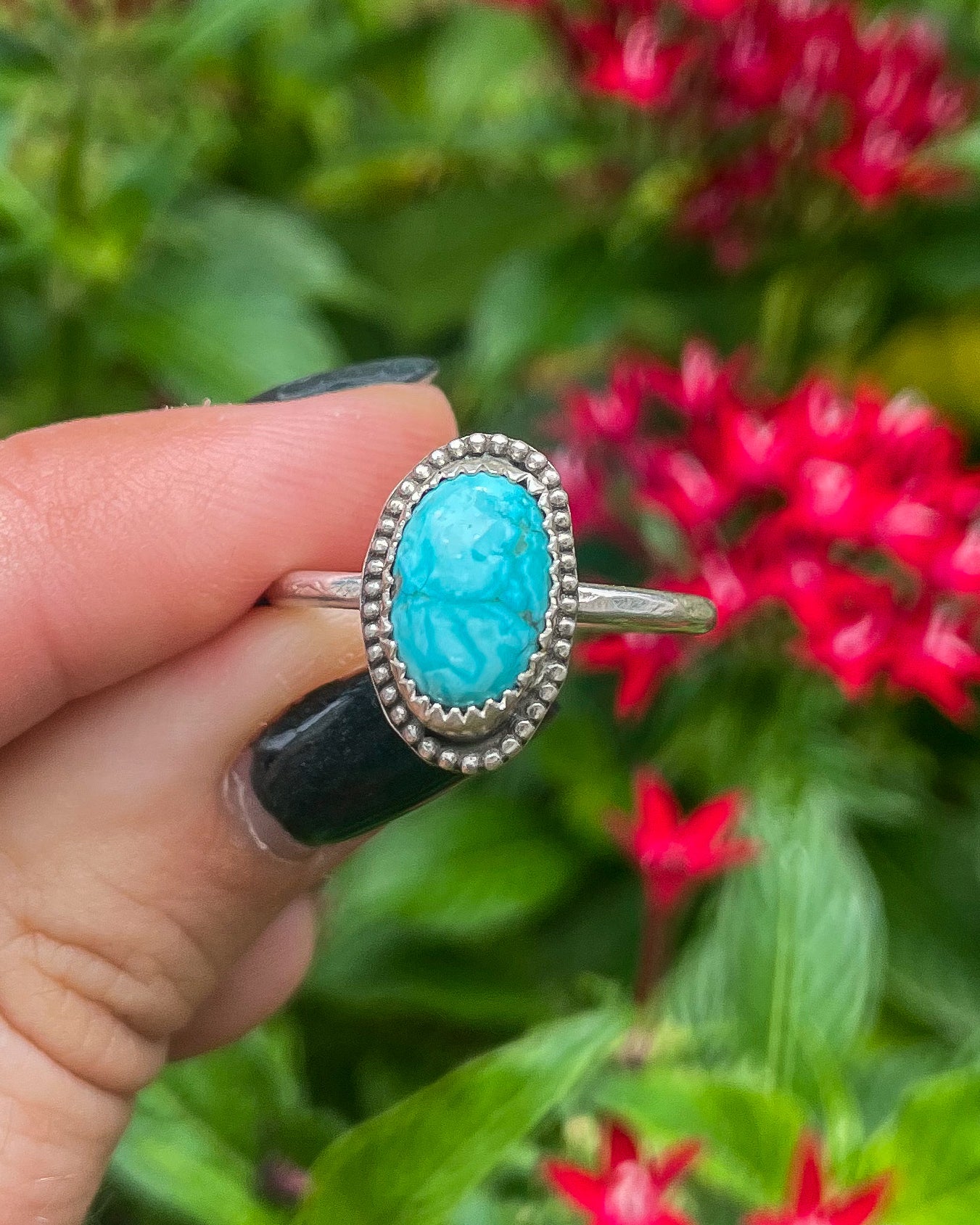 White Water Turquoise Button Everyday Ring