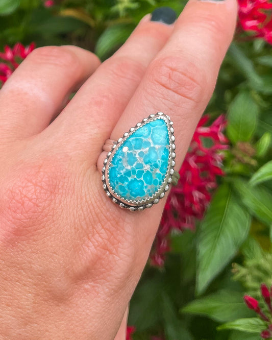 White Water Turquoise Half Bead Ring (Size 8.5)