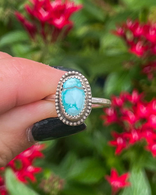 White Water Turquoise Button Everyday Ring