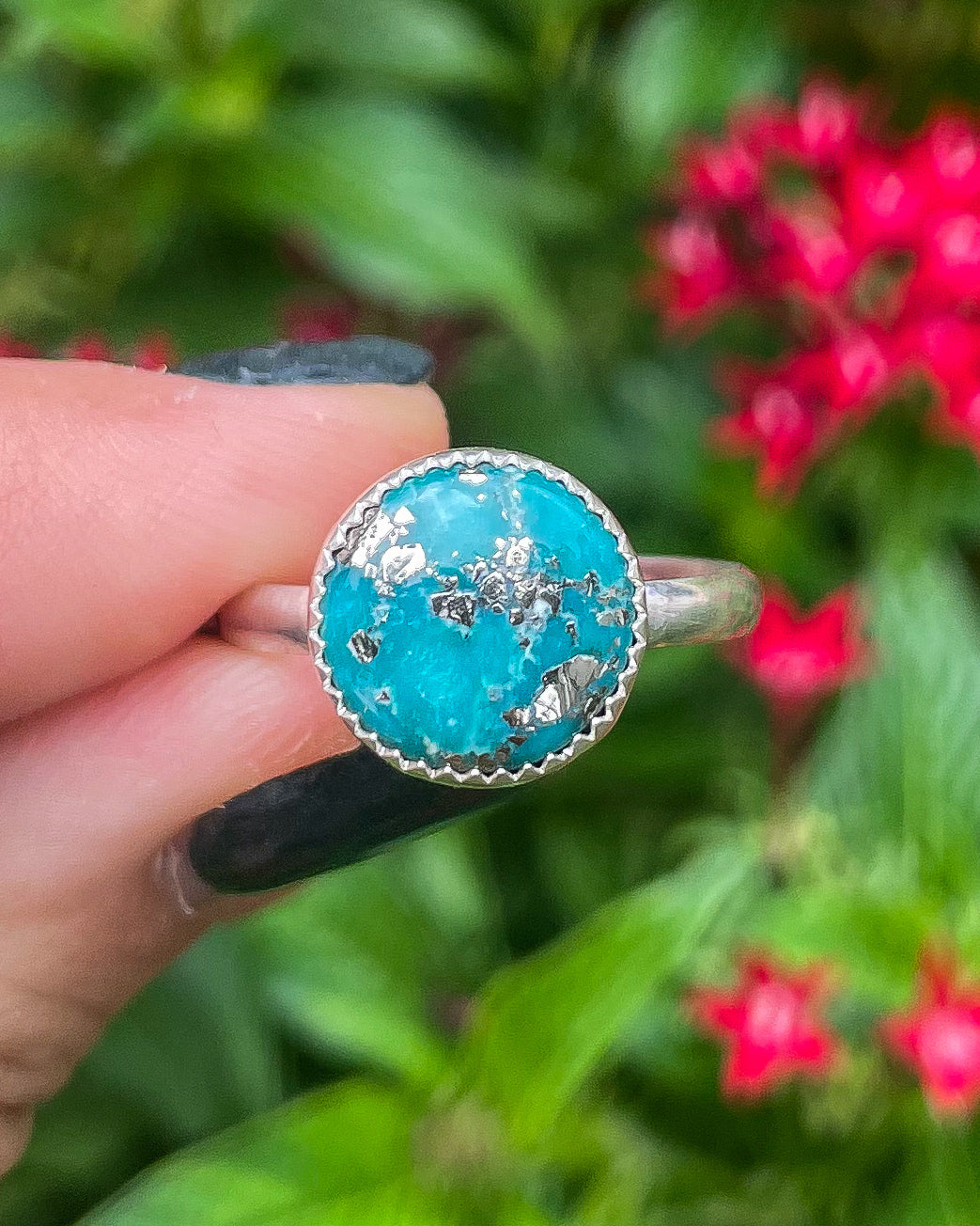 White Water Turquoise Round Everyday Ring